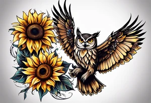 Sunflower and owl tattoo idea