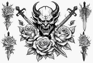 Demon with roses and sword tattoo idea