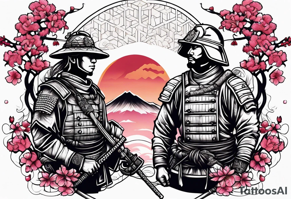 United States Marine and Samurai with cherry blossom tattoo idea