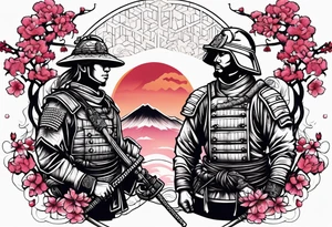 United States Marine and Samurai with cherry blossom tattoo idea