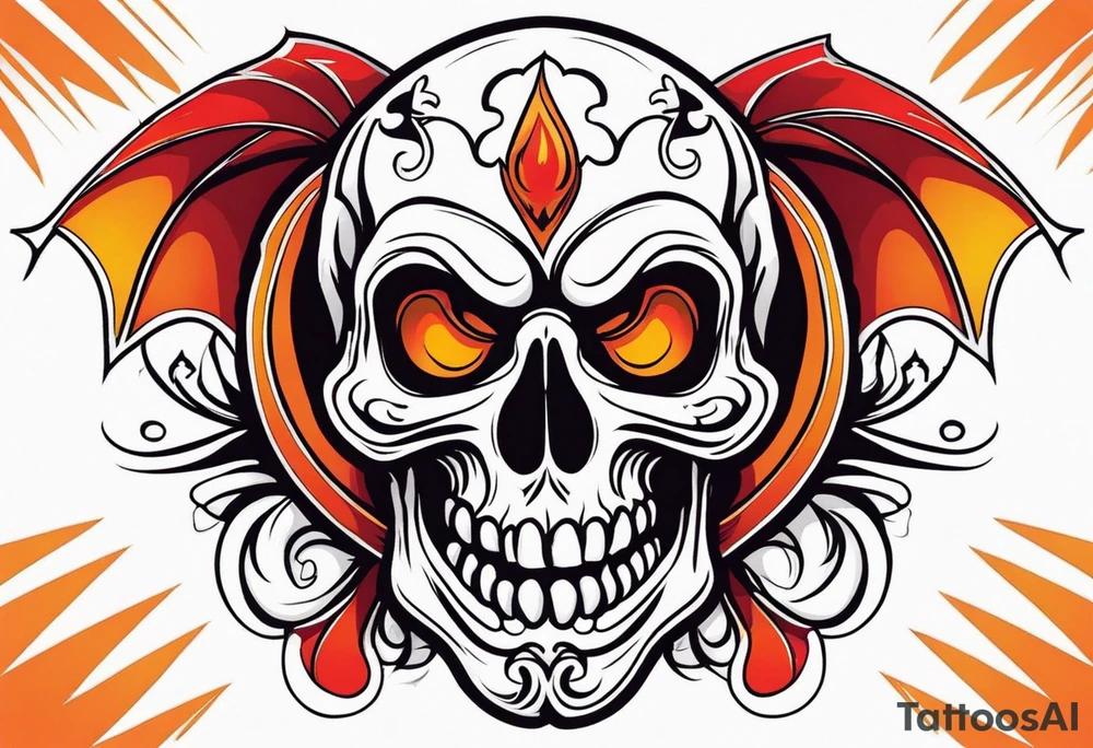 Scary skull that is red and orange tattoo idea