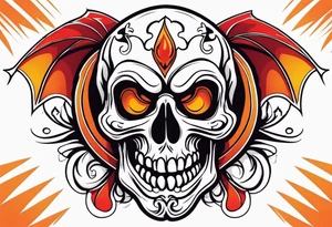 Scary skull that is red and orange tattoo idea