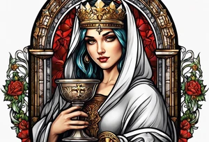 Female saint holding a chalice tattoo idea