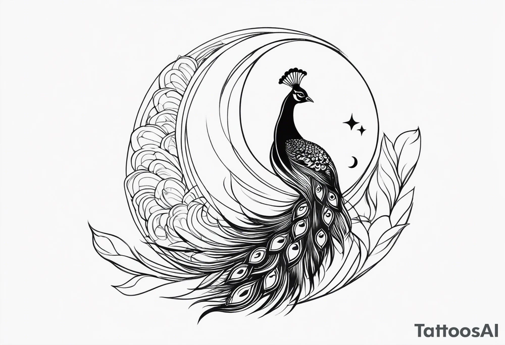 beautiful peacock with moon tattoo idea