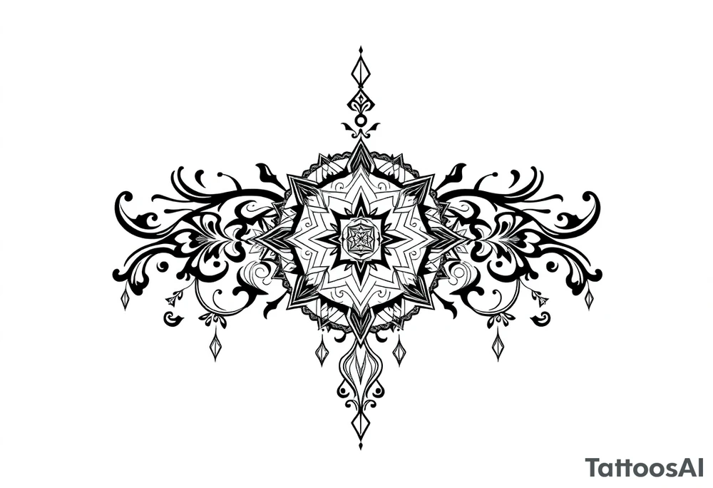 mystical dark and long ornament with shaman and witch mytolog and ancient rhyme tattoo idea