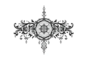 mystical dark and long ornament with shaman and witch mytolog and ancient rhyme tattoo idea