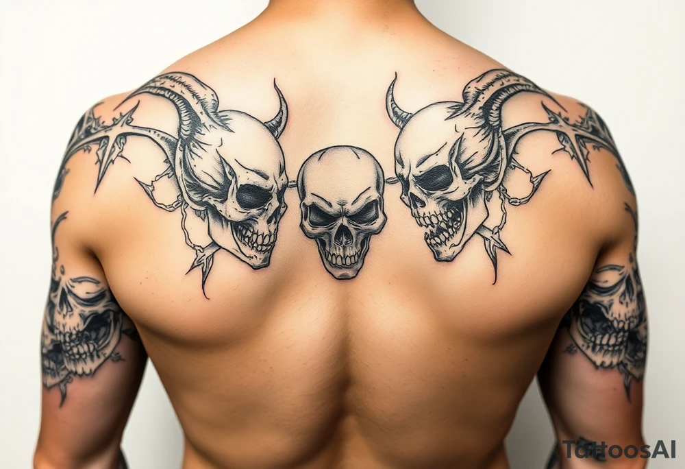 Battle of inner demons skulls demons childhood of pain suffering lifetime of  broken promises heart break for a male full arm sleve tattoo idea