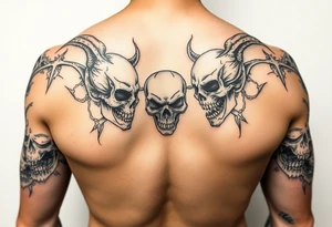 Battle of inner demons skulls demons childhood of pain suffering lifetime of  broken promises heart break for a male full arm sleve tattoo idea