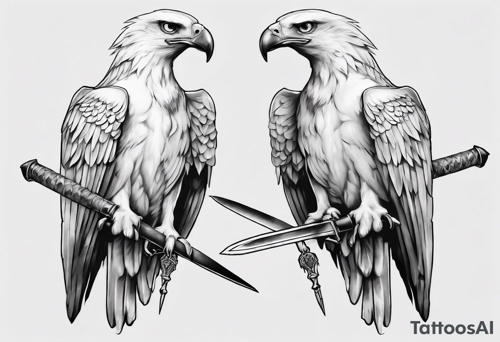 A white hawk holding a sword tattoo idea