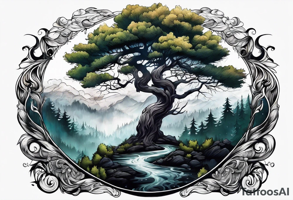 Forest trees smoke tattoo idea