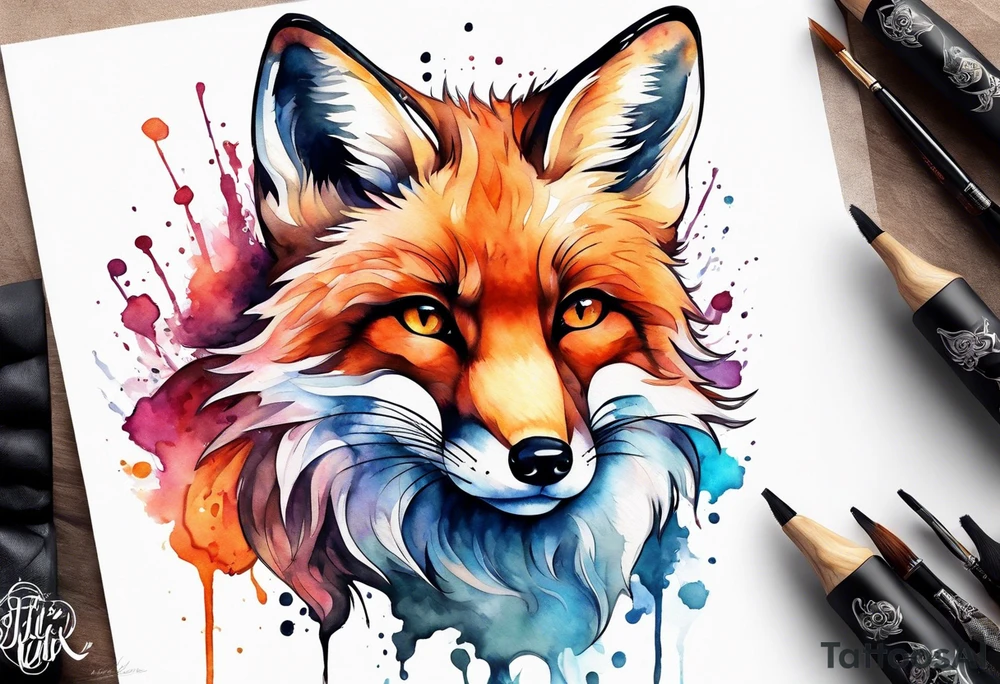 Watercolor fox tattoo idea