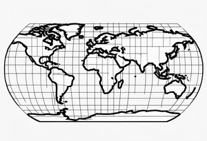 flat map of the earth with lines of a grid not shaded in with no bolding tattoo idea