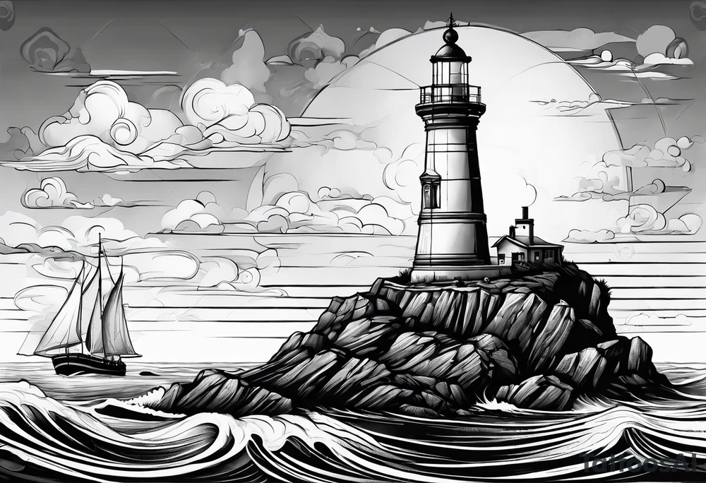tatou d'un phare maritime dans un bateau a voiles. tattoo idea