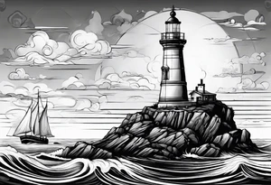 tatou d'un phare maritime dans un bateau a voiles. tattoo idea
