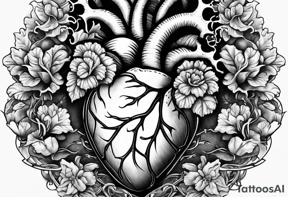 Manly Human heart intertwined with cabbage leaved tattoo idea