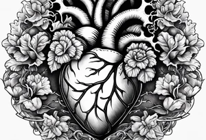 Manly Human heart intertwined with cabbage leaved tattoo idea