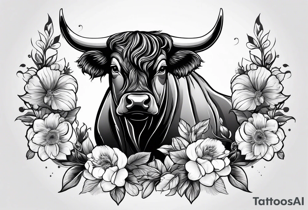 bull with flowers tattoo idea
