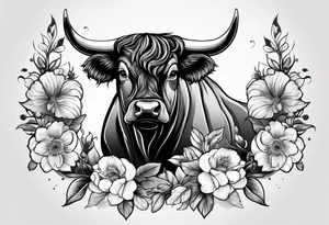 bull with flowers tattoo idea