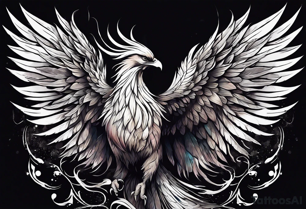 Rising phoenix against dark background, from forearm to shoulder. tattoo idea