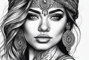 woman face with hand tattoo idea