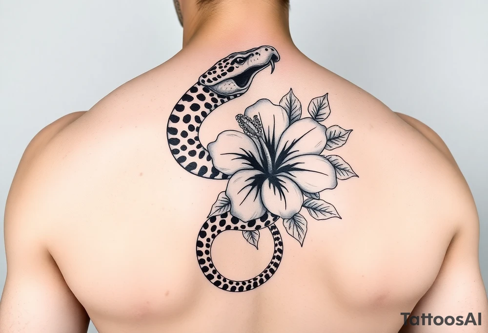 Cheetah print snake with hibiscus flower sexy arm tattoo idea