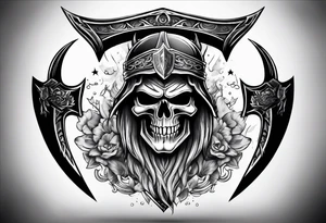 Valhalla sword shield axe mist fog tattoo idea