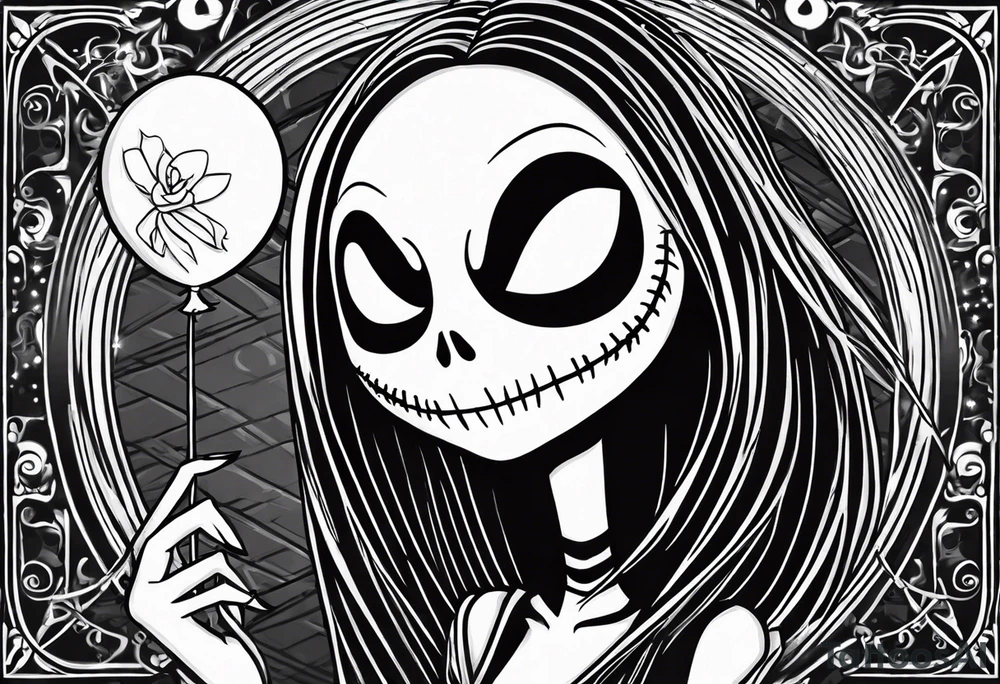 sally skellington holding a balloon with jack skellington's face tattoo idea