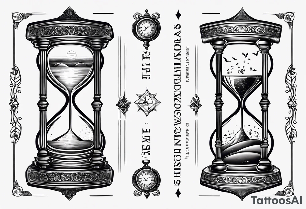 Breaking hour glass with words tempus on bottom and fugit on top tattoo idea