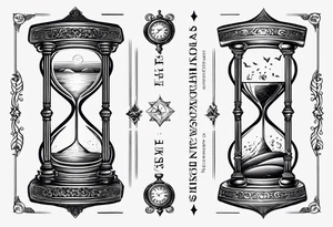 Breaking hour glass with words tempus on bottom and fugit on top tattoo idea