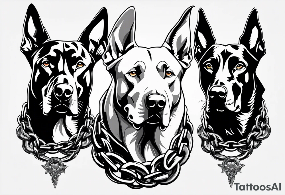 the chain is stretched, there are three angry barking Dobermans in it tattoo idea