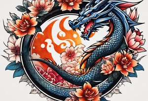 Makes an image that MIXES with lightsabers, charizard, nezuko kamado, or a ring, wands, dragons, WITH FLOWERS tattoo idea