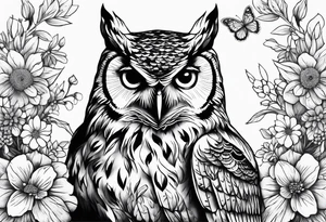 Owl and wildflowers half sleeve tattoo idea