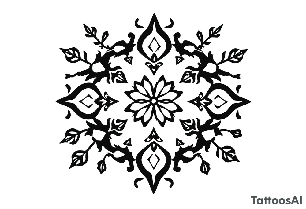 a round floral pattern containing symbols and icons for christmas, winter, mistletoe, oklive branches tattoo idea