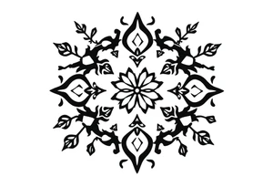 a round floral pattern containing symbols and icons for christmas, winter, mistletoe, oklive branches tattoo idea