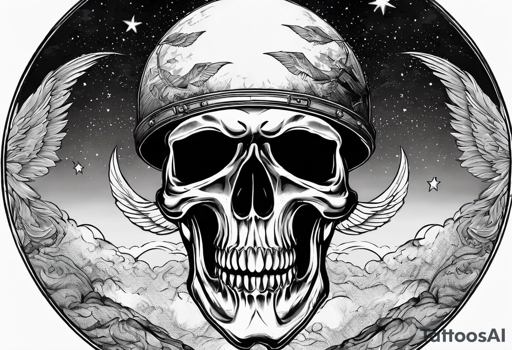 Parachutist undet canopy in front of a full moon. The moon looks like a skull tattoo idea