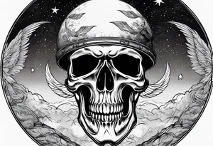 Parachutist undet canopy in front of a full moon. The moon looks like a skull tattoo idea