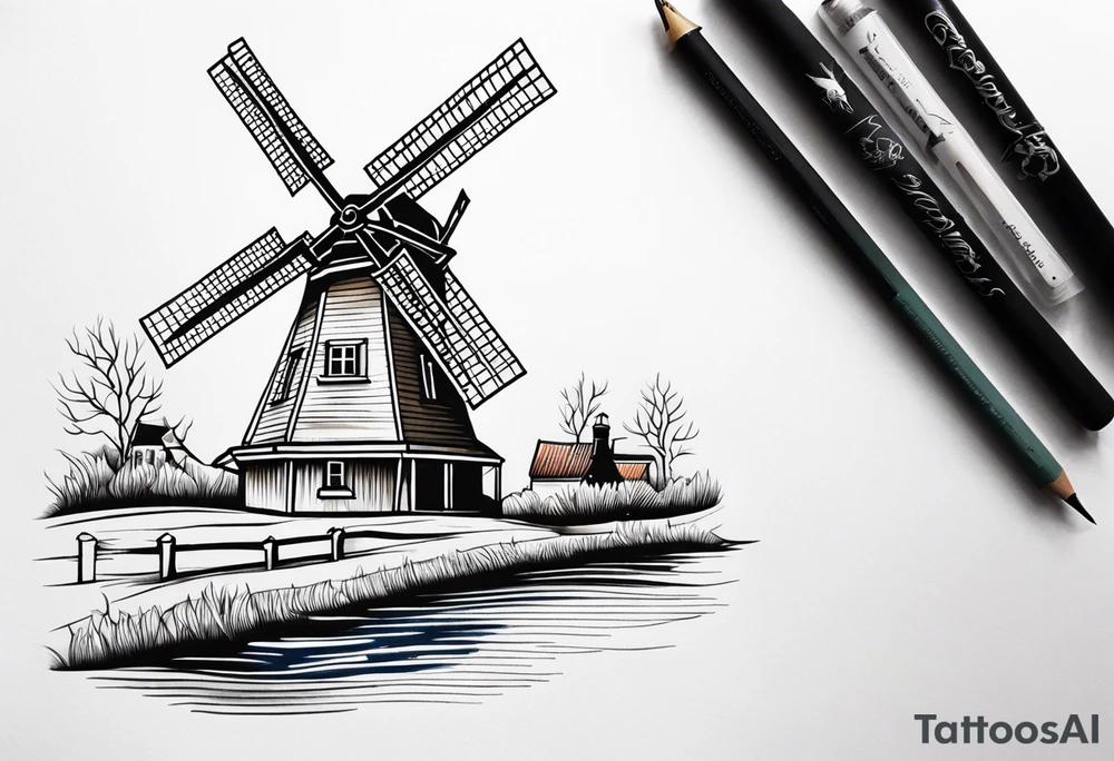 dutch windmill tattoo idea