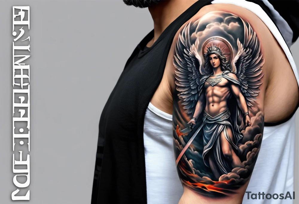 forearm sleeve of michael the archangel tattoo idea
