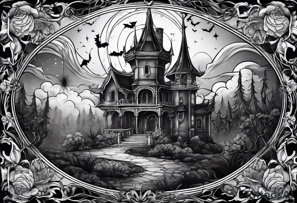 A dark fantasy spooky themed tattoo idea