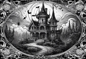 A dark fantasy spooky themed tattoo idea
