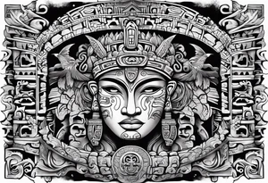Mayan hieroglyph face with caves and bats tattoo idea