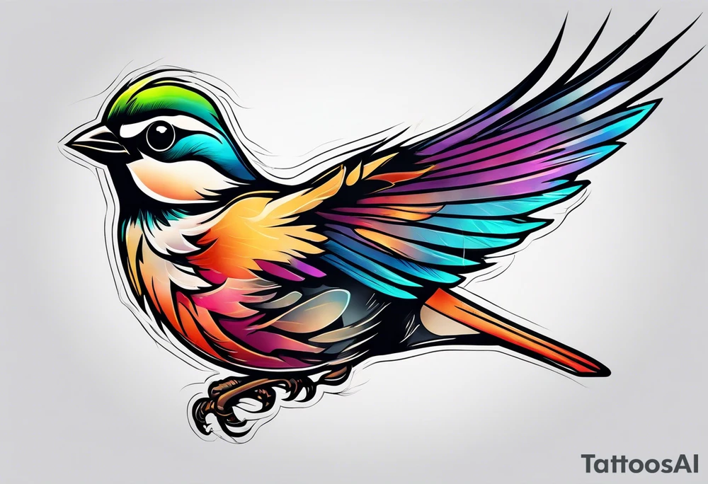Colorful sparrow in flight tattoo idea | TattoosAI