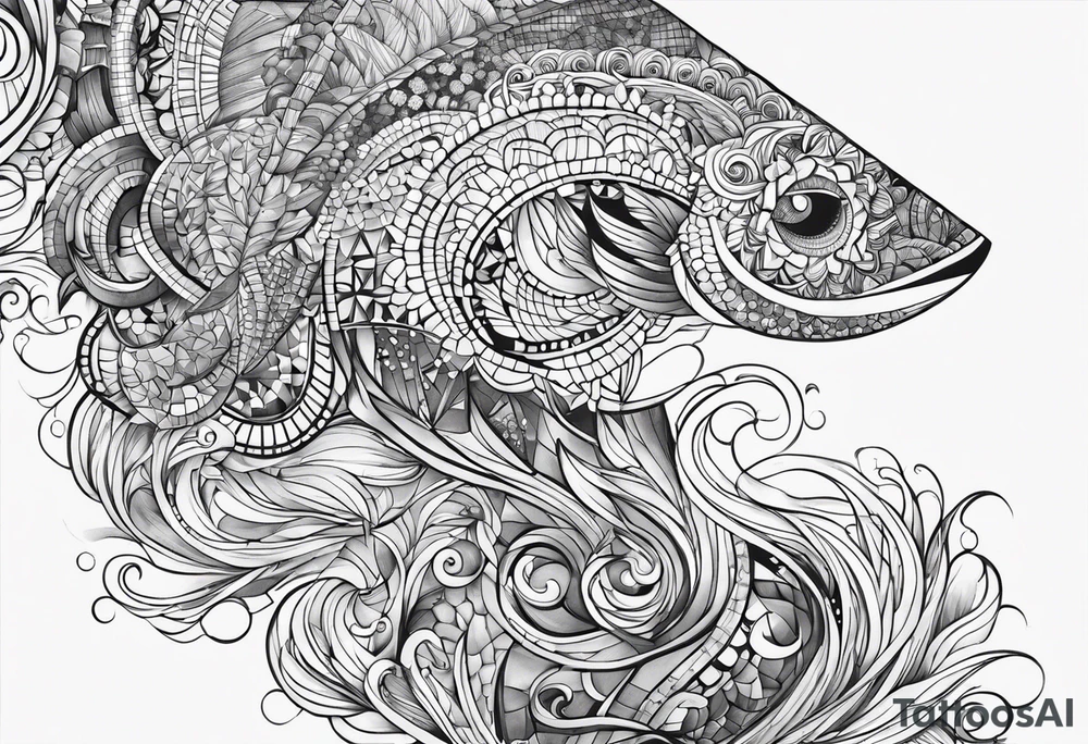 ocean full leg sleeve mosaic tattoo idea