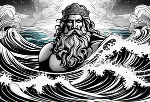 Poseidon steht in einer Welle im Meer tattoo idea