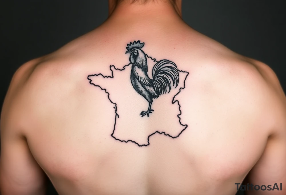 map of France with Rooster tattoo idea