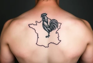 map of France with Rooster tattoo idea