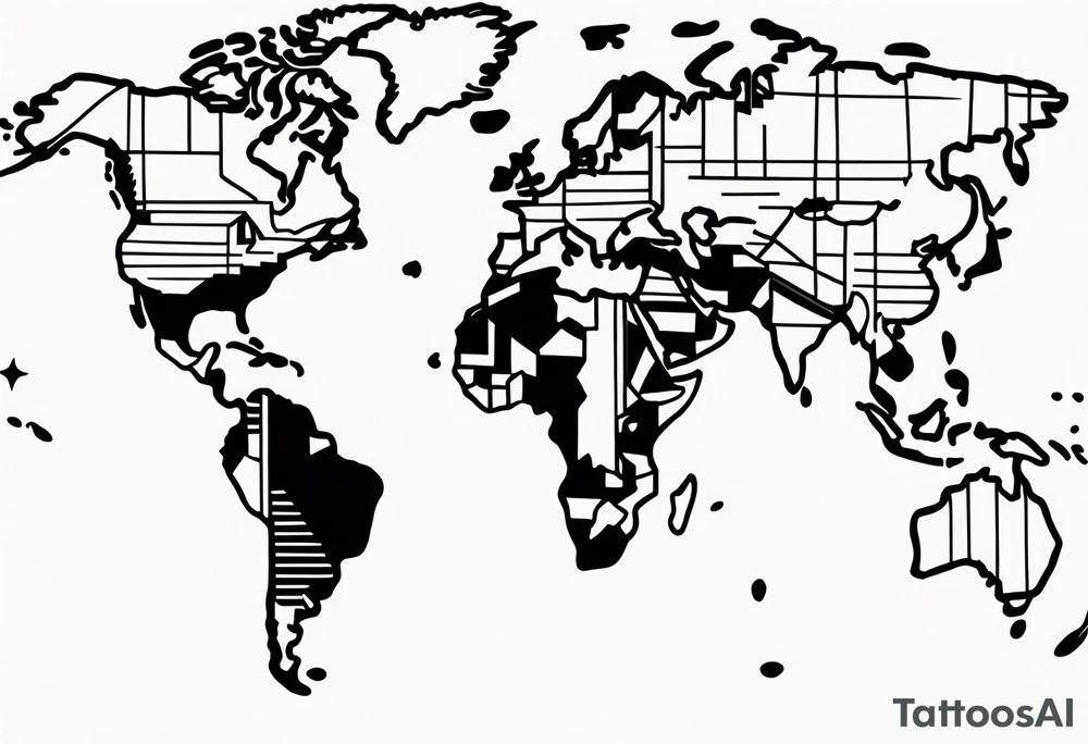 vertical lines with a map of the world tattoo idea