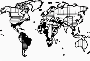 vertical lines with a map of the world tattoo idea