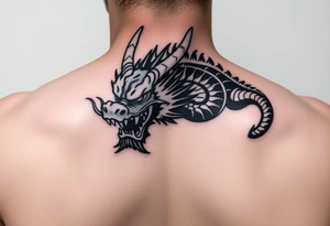 Tatuaje en espalda completa solo de la cabeza de un dragón demonio japones sin cuerpo tattoo idea