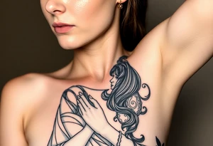 Florence from Florence and the machine as a saint in an art nouveau  style similar to her dance fever album cover art tattoo idea